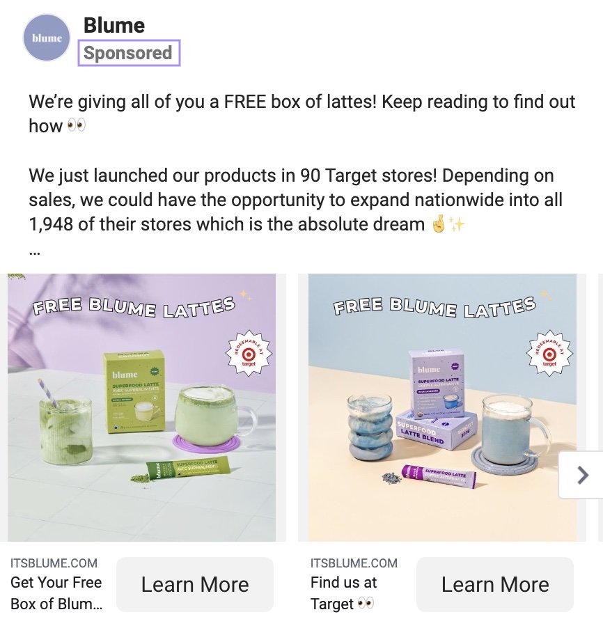 Blume's Facebook ad