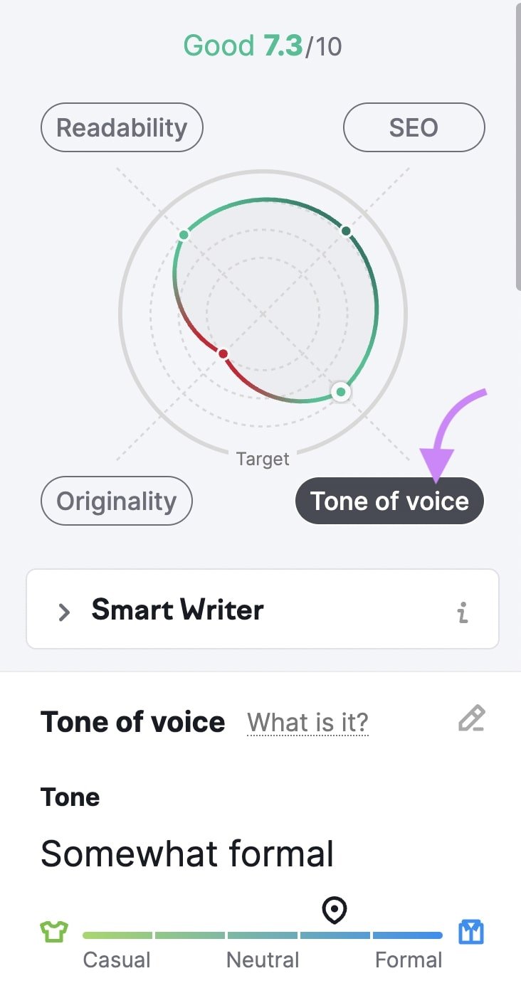 "Tone of Voice" issues section in SEO Writing Assistant