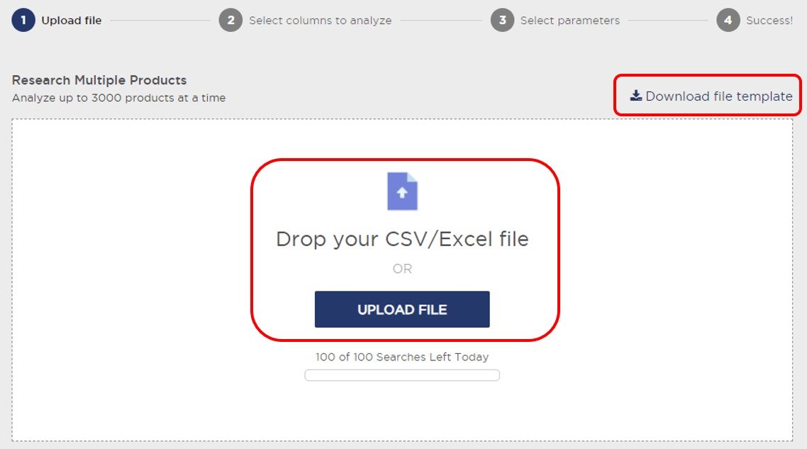 Where to add a CSV file in the ‘Multi Product Analysis’ feature of Product Research Pulse.
