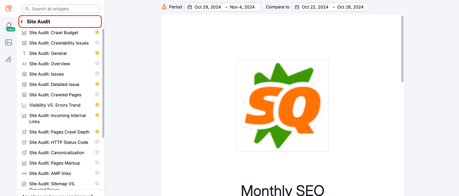 Site Audit widgets in My Reports